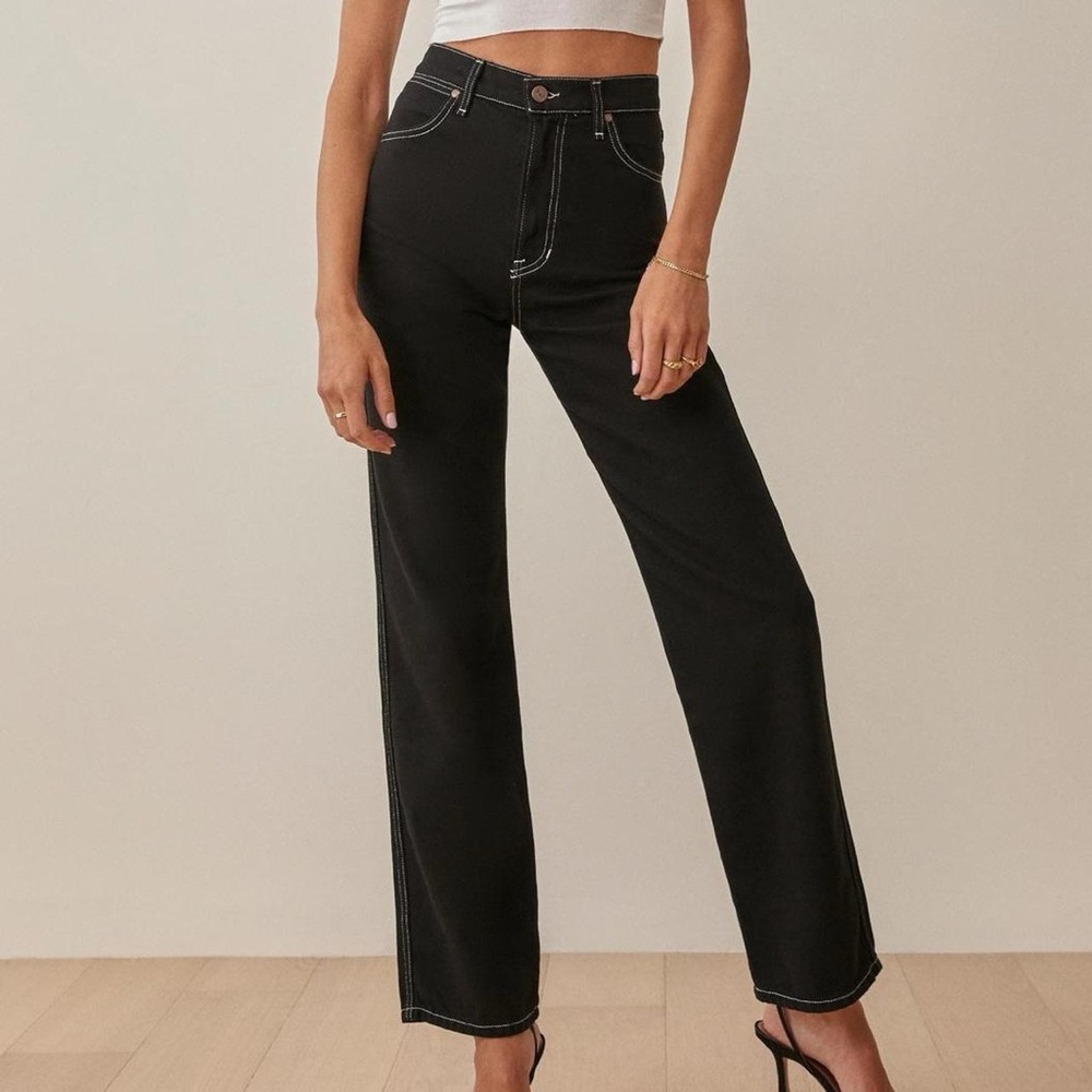 Reformation black cowboy high rise straight jeans